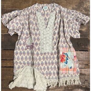 Pink and Purple Lace Blouse with Flutter Sleeves